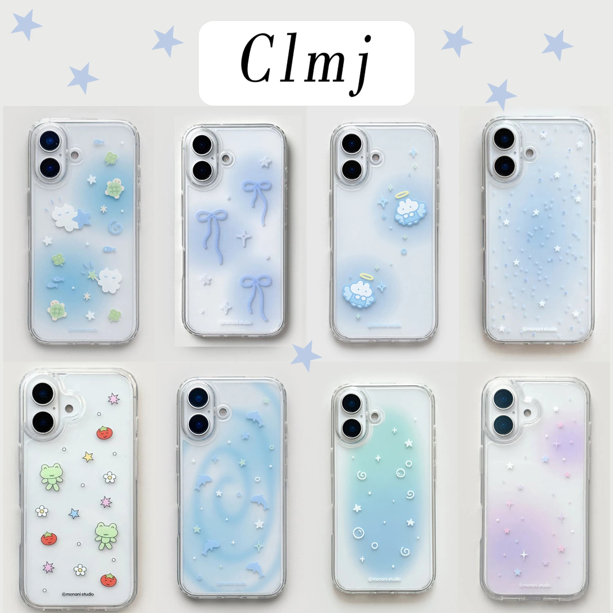 Clmj Korean Ins blue sticker Phone Case For Samsung Galaxy S26 S25 S24 S23 S22 S21 S20 FE Note20 Note10 Edge Plus Ultra Lite 5G