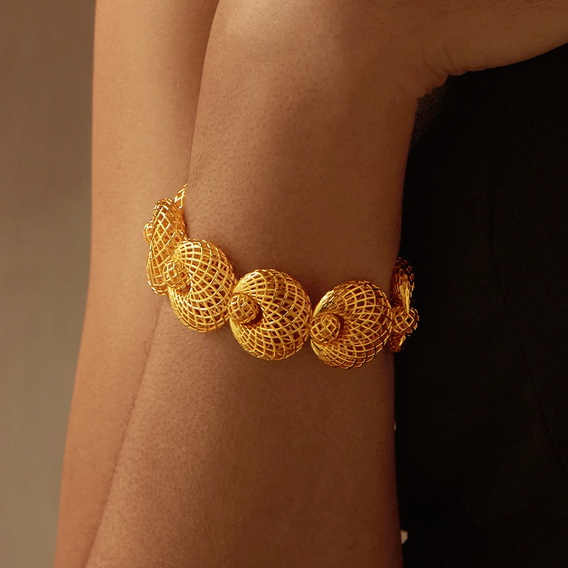 IVOG New Product Hollow Design Cuff Bangle For Women 18K Gold Plated Hollow Balls Chain Bracelet Fashionable Jewelry