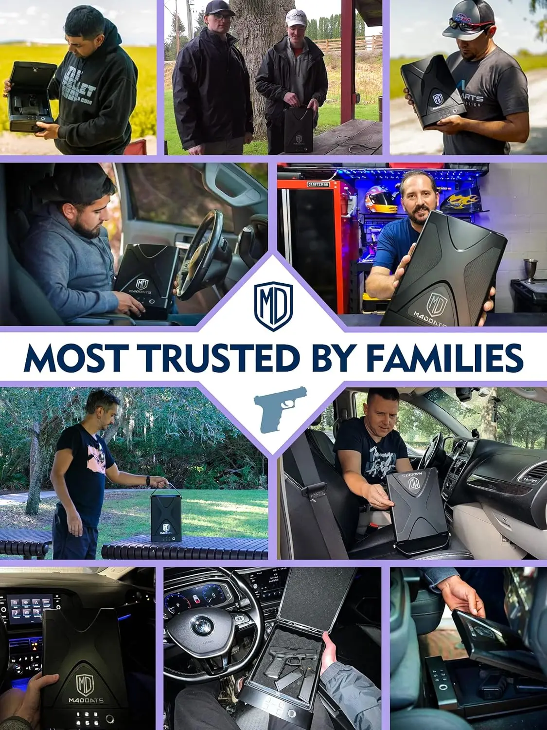 Car Gun Safe, Portable Biometric Safes for Pistols with Cable, Fingerprint & Keypad & Key Access Handgun Lock Box for Vehicle Tr