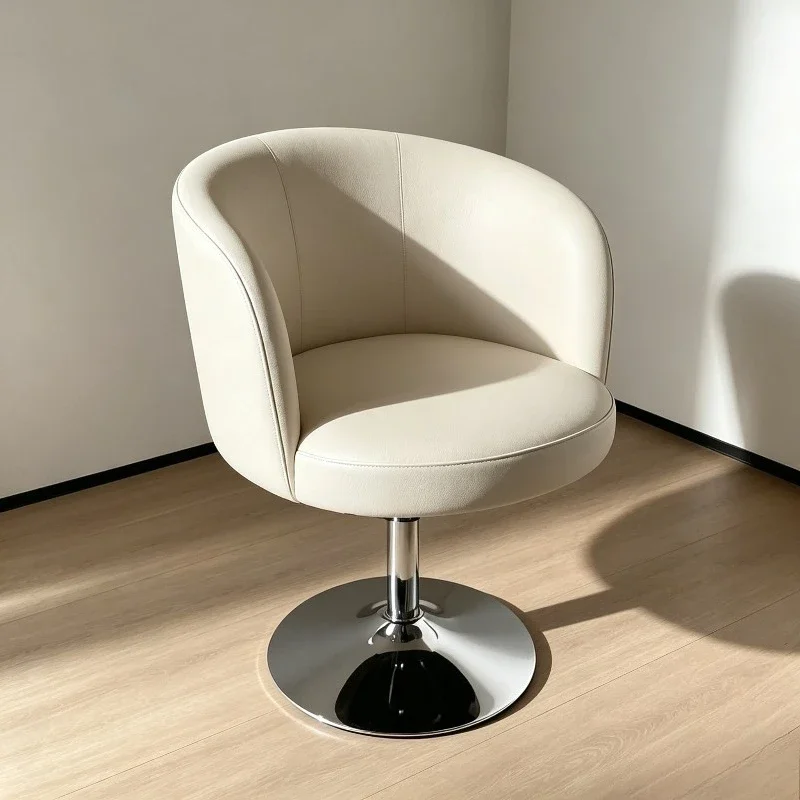 Minimalist Leather 360° Swivel Barrel Chair Height Adjustable Chrome Round Base Bedroom Dressing Table Makeup Stool Living Roo