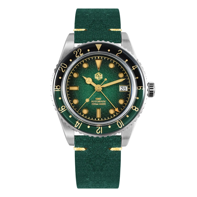 San Martin Men Automatic Watch 40mm GMT Mechanical Wristwatch Diver 20Bar Waterproof Luminous Bidirectional Sapphire Bezel NH34