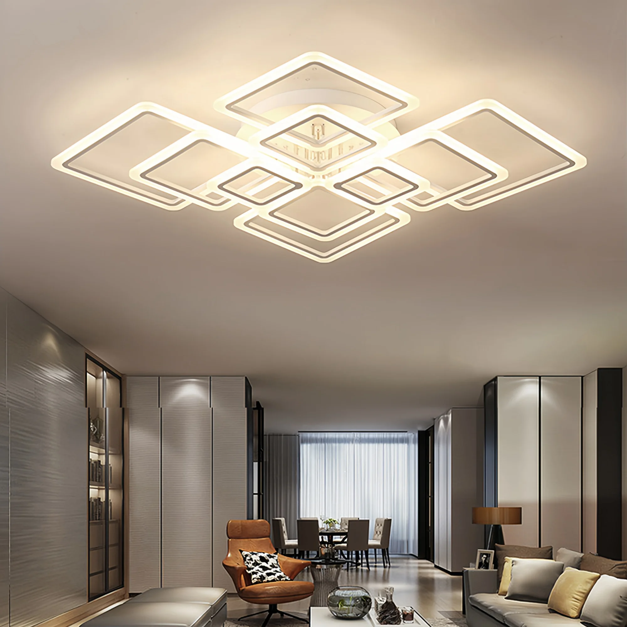 Minimalist Square Chandelier Ceiling Lights with Remote Control Energy-saving Timer Home Lamp Study Kitchen Smart Ceiling Lamps