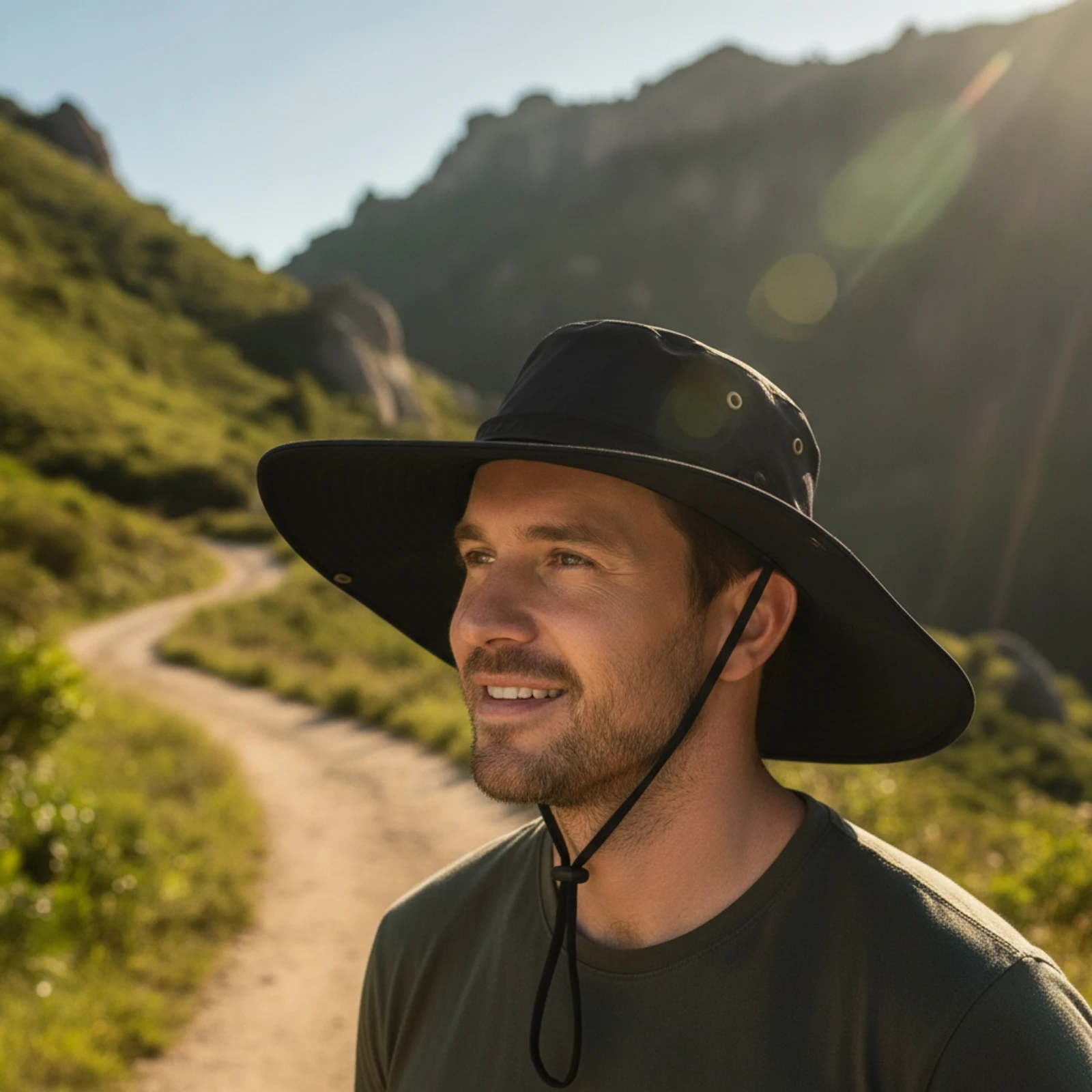 Wide-Brim Sun Hat Windproof Sun Hat with Chin Strap Secure Fit Lightweight for Hikers, Hiking, Beach
