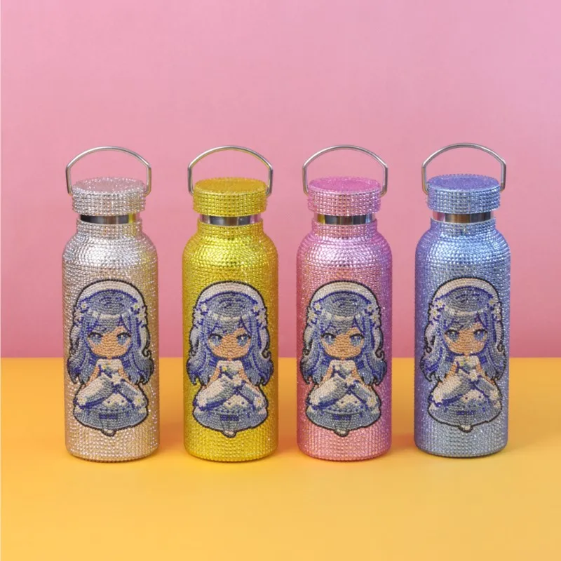 Czech Decorated Grip Cup Hot-fix Glass Rhinestone Tumbler Food Grade Stainless Steel Thermos Glitter Vacuum Drinkware Coffee Mug