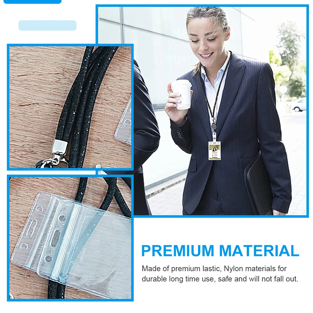 

1 set Id Badge With Lanyard Retractable Card Cover For Work School Medical Staff Name Tag Holder Anti-Scratch Protective Sleeve