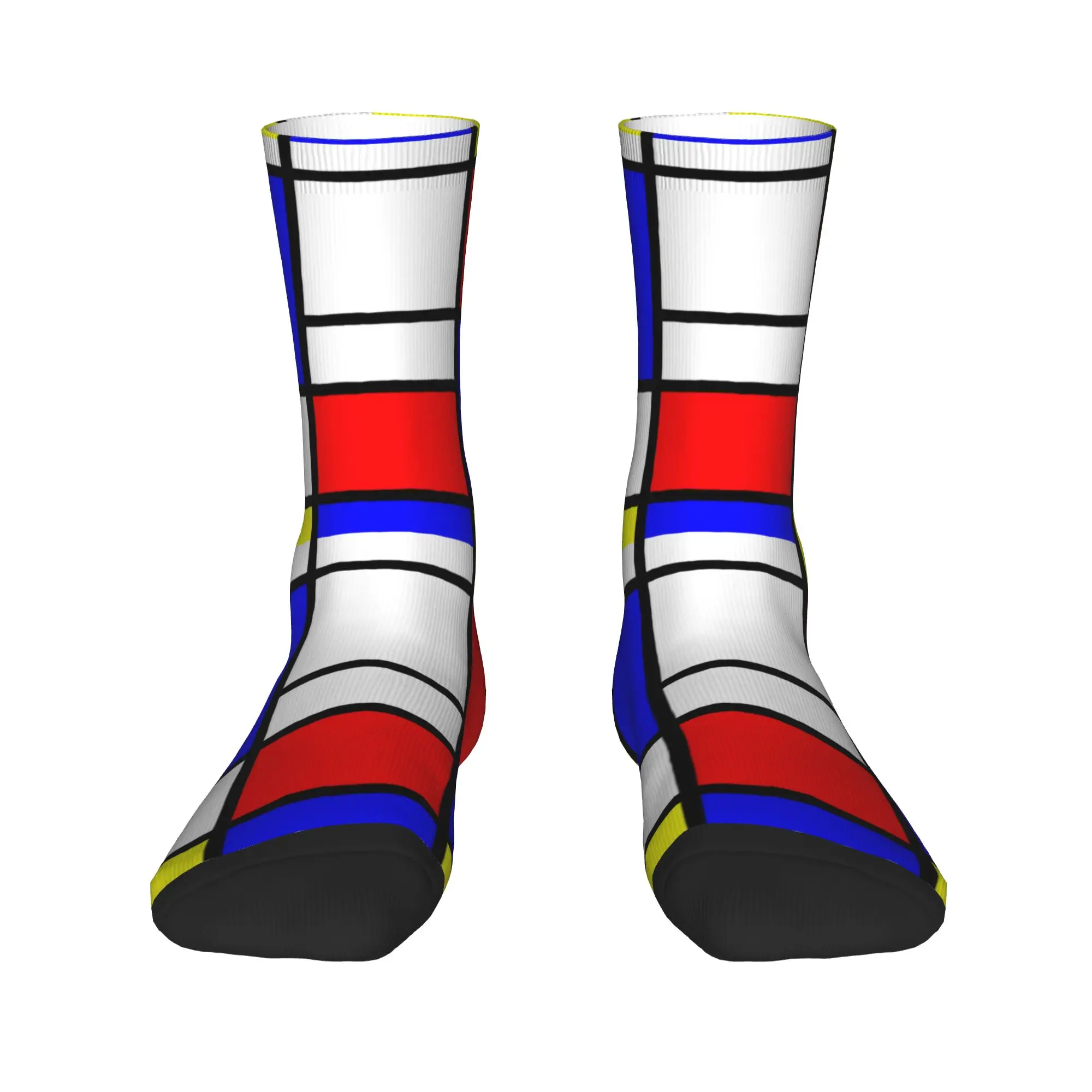 Custom Geometric Modern Mondrian Dress Socks for Men Women Warm Fashion Color Art Plaid Crew Socks view 2
