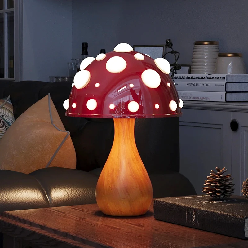 

Modern Indoor Wire LED Decorative Desk Light Beautiful Geometric Red Mushroom Lamp For Living room table lamp of mushroom lamps