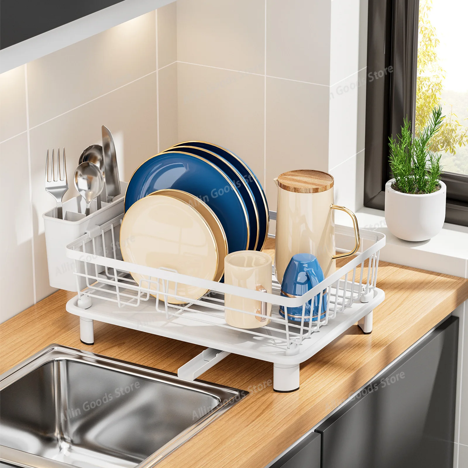 Multifunctional Sink Dish Drying Rack Small Size Kitchen Bowl Plate Drain Rack Cutlery Draining Storage Box