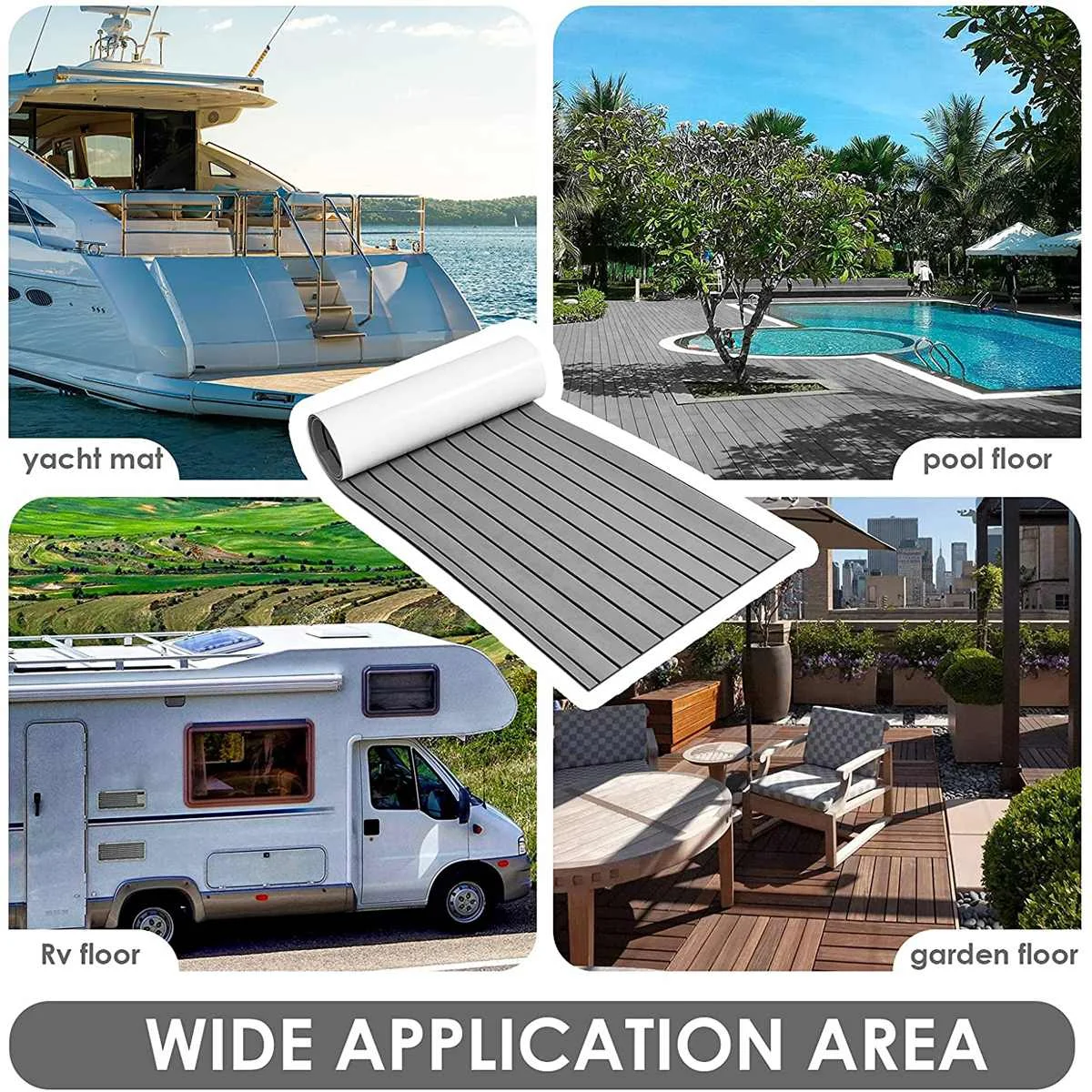 Suelo de espuma EVA antideslizante para yate, hoja de cubierta de teca, gris claro, 95x36 \