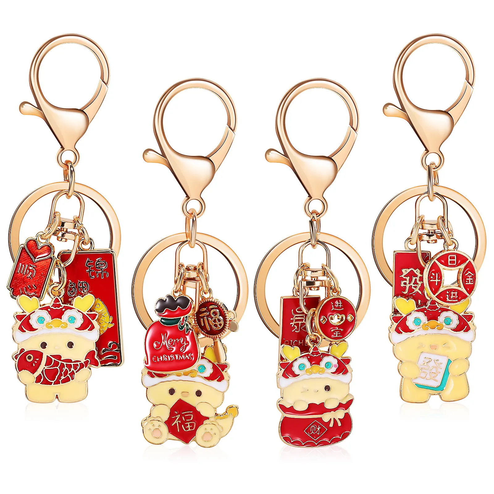 

4Pcs Metal Dragon Keychains Keyring Portable Dragon Key Pendant Bag Hanging Decor Key Chain Cute Keychain