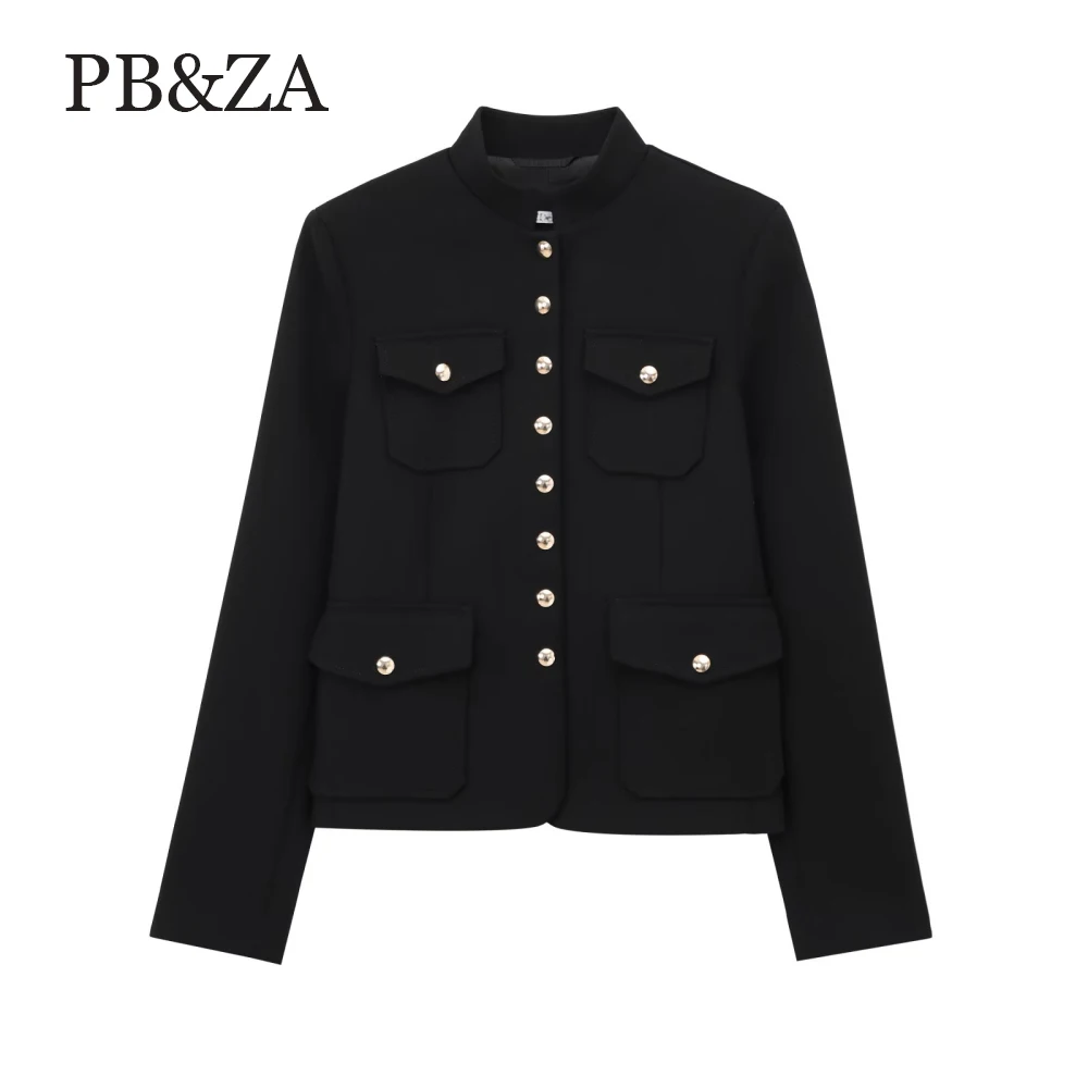 

PB & ZA женский свободный топ с круглым вырезом и длинными рукавами, карманом на пуговицах, осень/зима, новый модный костюм