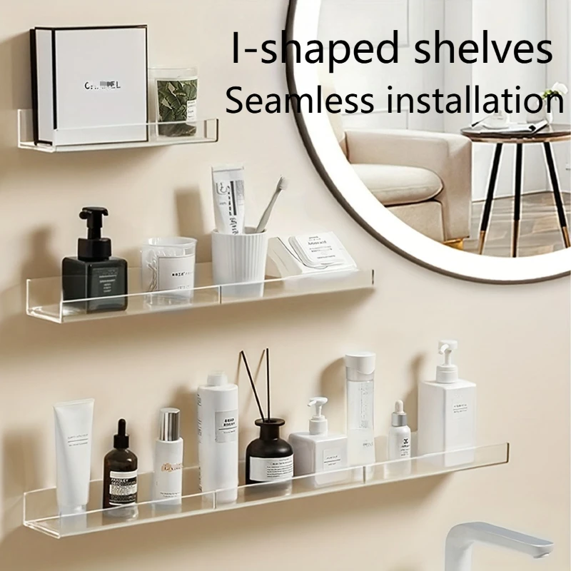 1 Stück Weiß/Klares Acryl Badezimmerregal Wandmontiert, Modernes Schwebendes Aufbewahrungsregal für Toilettenartikel Kosmetik Organizer