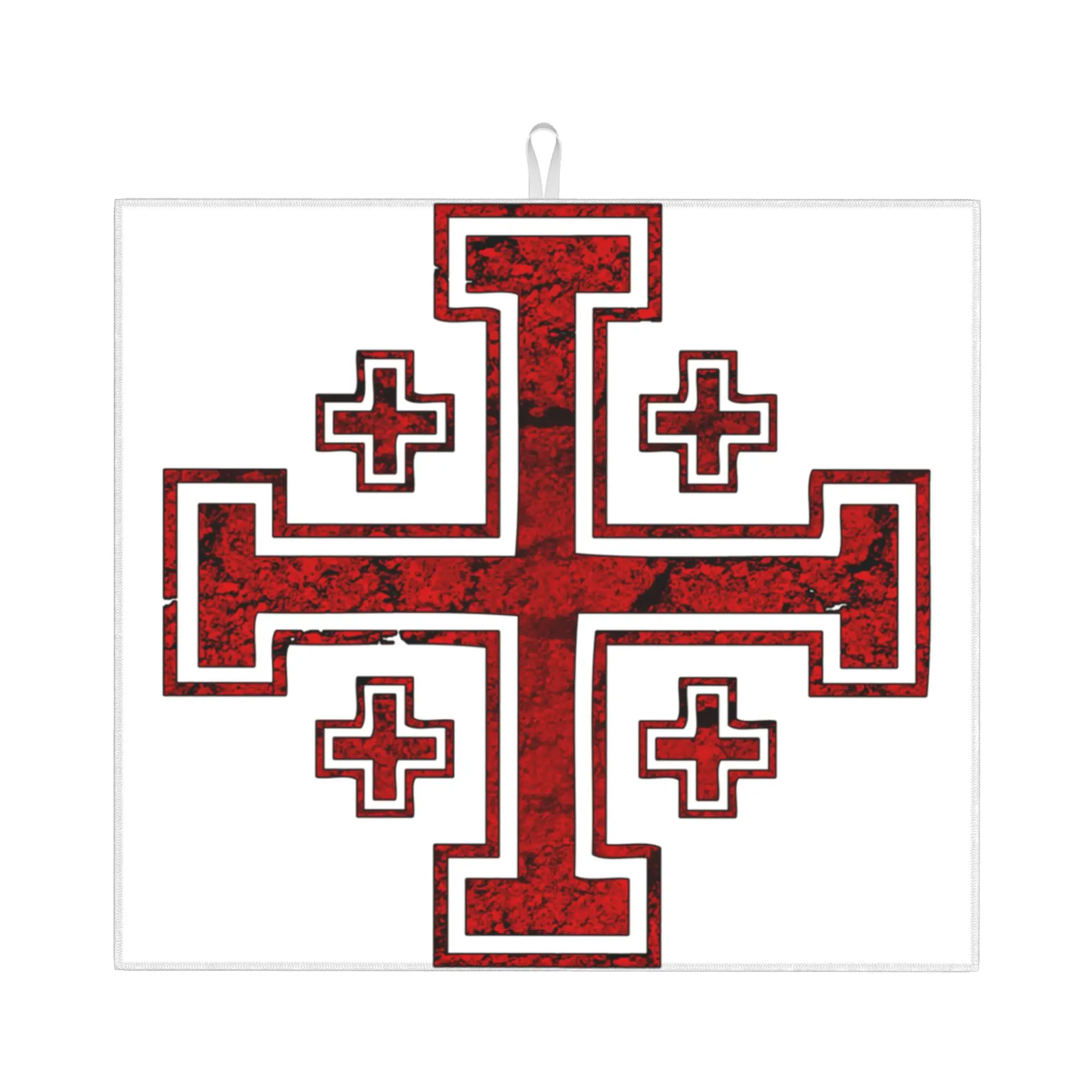 Drying Mat For Kitchen Templar Knight Jerusalem Cross Seal Medieval Warrior Symbol Water Absorbent Kitchen Counter Protector Mat