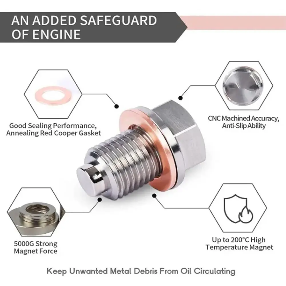 M12 M16 M18 M20 Oil Drain Plug Stainless Steel with Neodymium Magnet Sump Drain Nut Bolt Magnetic with Copper Gasket