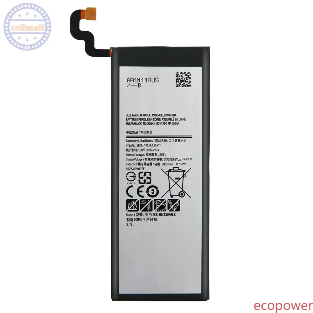 3000mAh Battery EB-BN920ABE for Samsung GALAXY Note 5 Note5 N9200 N920t Project Noble N920c  SM-N9208 N9208 Mobile phone Battery