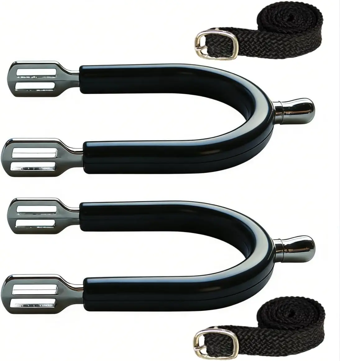 Men's English Riding Spurs Zinc Alloy Equestrian Spurs Round-Tip Spurs with Straps and Rubber Sleeves Equestrian Riding