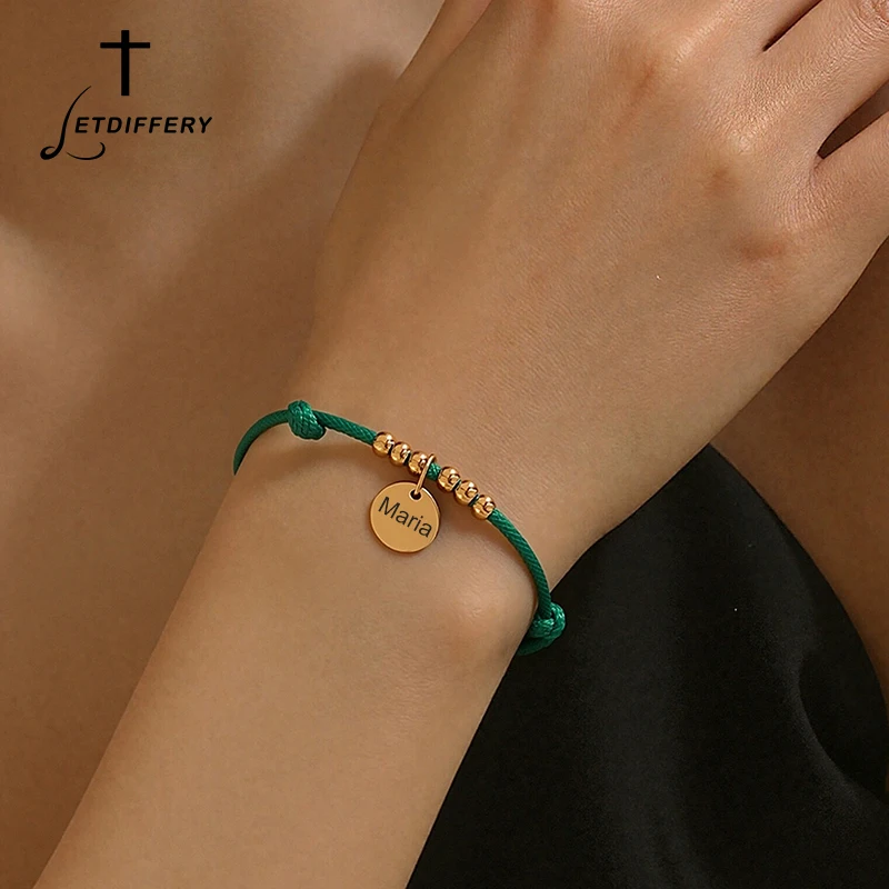 

Letdiffery Personalized Adjustable Rope Bracelet Custom Name Bangle Stainless Steel Laser Engraved Bracelet Jewelry Women Men