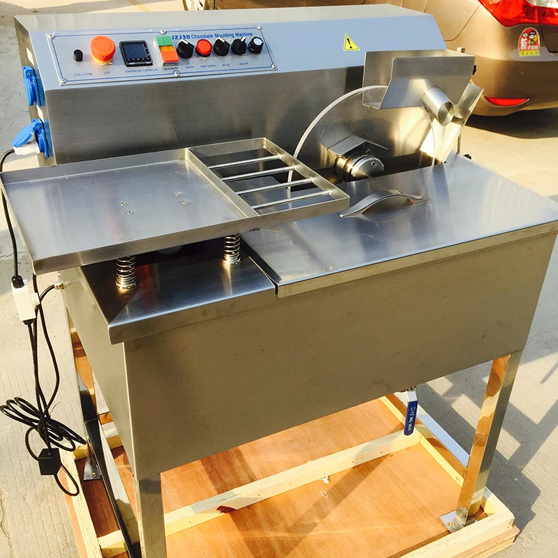 New Continuous Small Chocolate Enrobing Machine Chocolate Tempering Melting Covering Machine With Vibrating Table For Sale