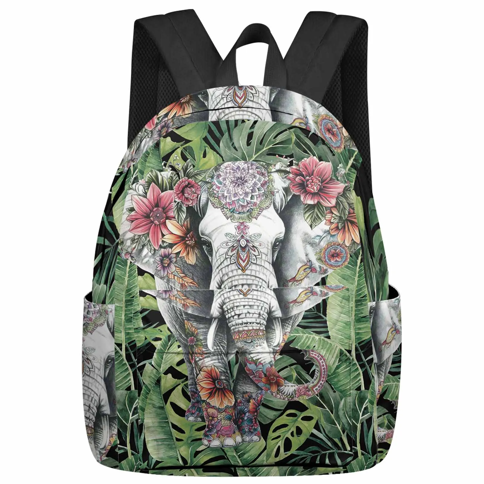 Tropical Plant Palm Leaf Elephant Backpack Teenagers Student School Bags Laptop Custom Backpack for Men Women Travel Bag