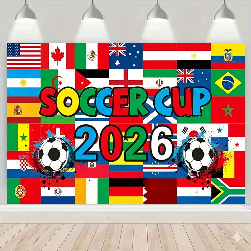 Soccer Cup 2026 Wall Tapestry, World Football Event Decor for Room, Sport Fan Party Backdrop, Graphic Print Hanging Blanket