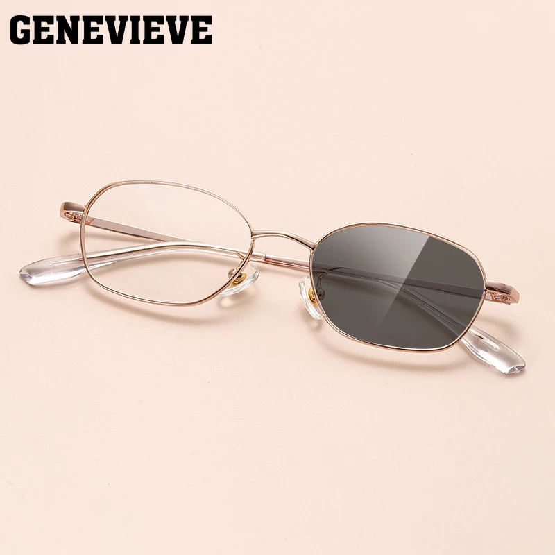 genevieve-ファッション新しい幾何学的なオーバルデザイン女性用ブルーライト保護老眼鏡フォトクロミックカスタマイズ可能な処方箋
