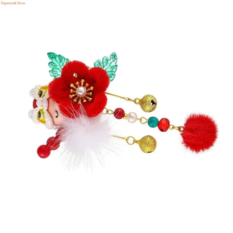 Q5WE Furry Pompoms Barrettes Clip Hairpin Tassels Sweet Flower Festive HairPin
