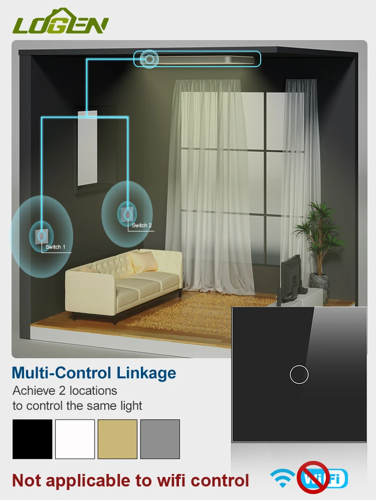 

1PCS Touch Switch Stair Switch EU Standard 1/2/3Gang 2 Way Need't Neutral Wire Glass Panel Wall Switch Stair Switch