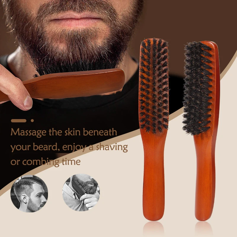 Bamboo Handle Boar Bristle Cleaning Brush Hairdressing Men Beard Brush Anti Static Barber Hair Styling Comb Shaving Tools