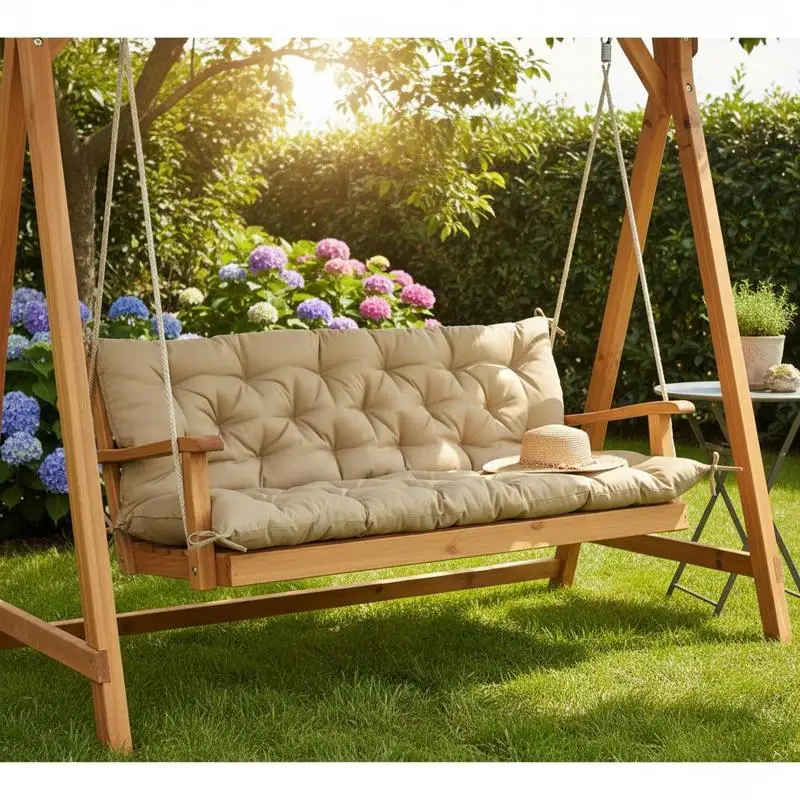 Outsunny 3-seater bench cushion, 150x98x8 cm, bench cushion with ties, bench pad for garden furniture, Hollywood swing, khaki