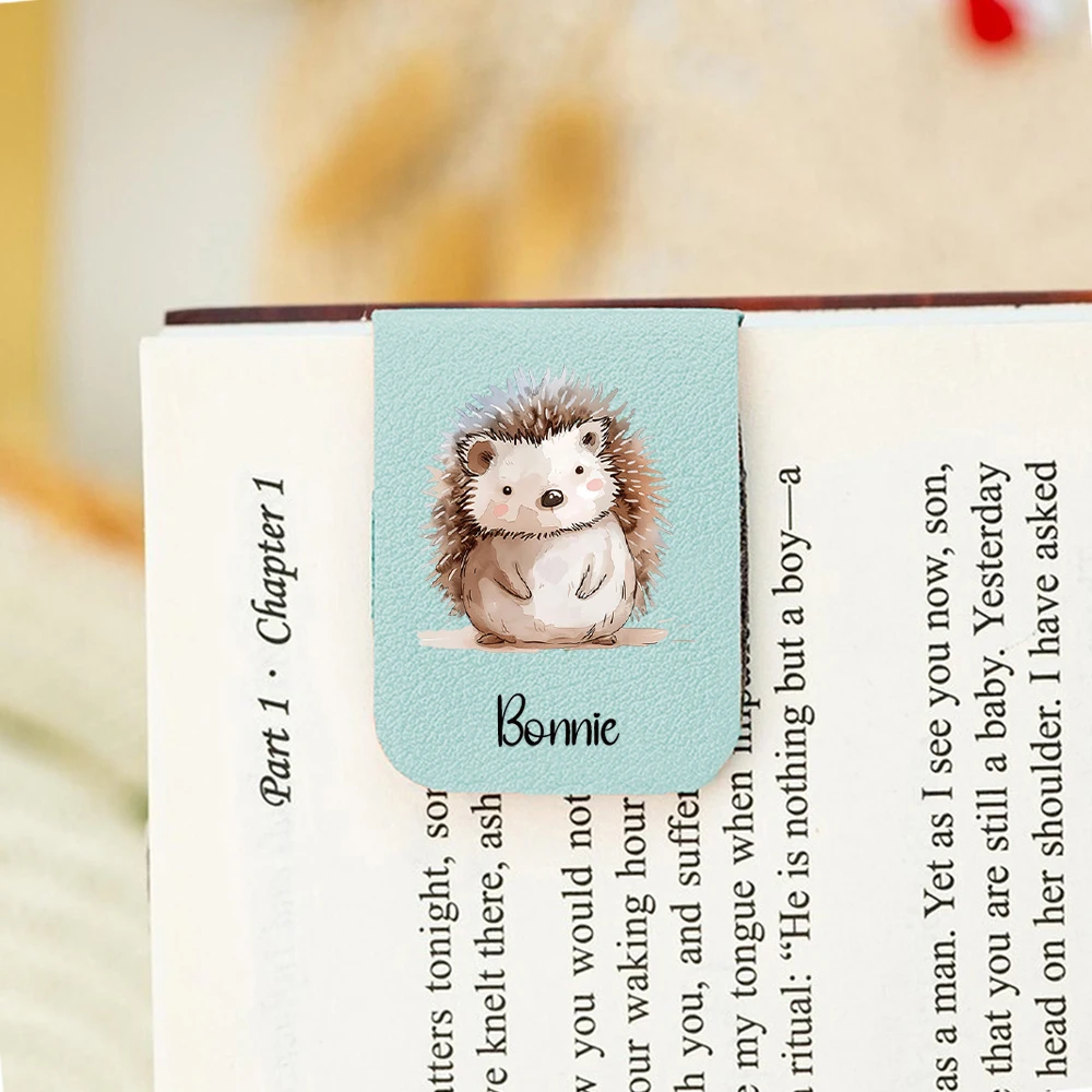 1PC Creative Little hedgehog Customized Name Print Purple Magnetic Book Mark For School Supplies view 3