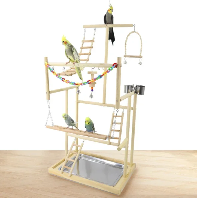 

2023 New Bird Wooden Toys Large Parrot Toys Playground Ladder Swing Bird Toys