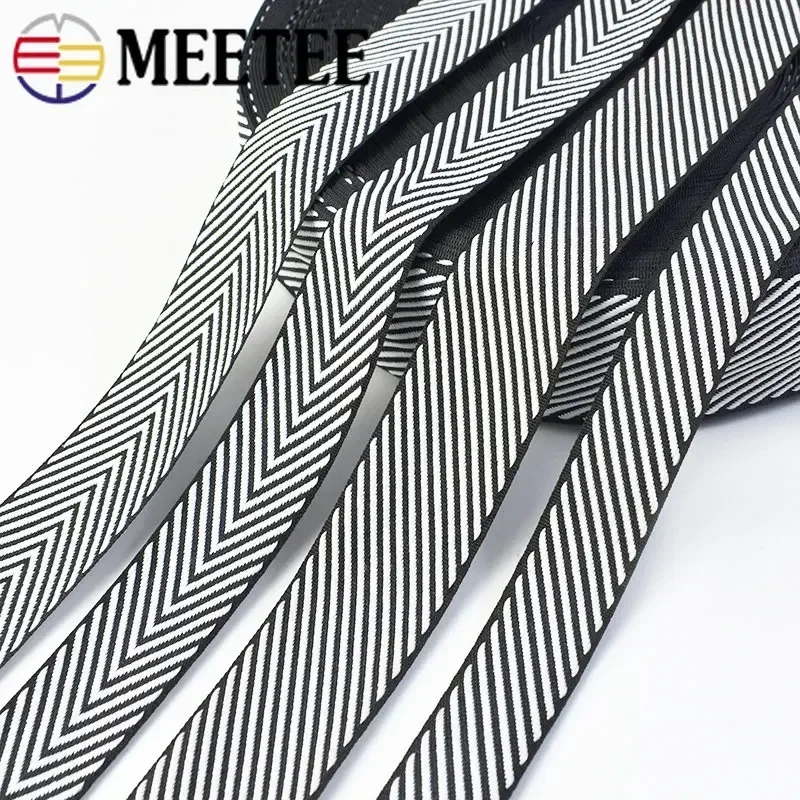 

10Meters 10-38mm Black White Jacquard Webbing Tapes Decorative Ribbons for Clothing Bags Strap Belt Band DIY Sewing Accessories