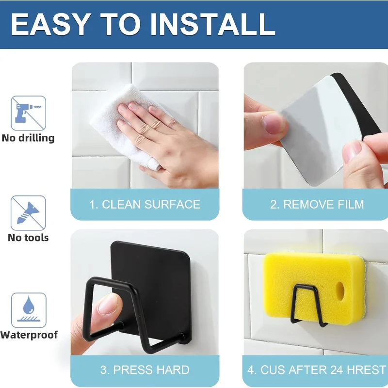 Kitchen Sponges Racks Self Adhesive Stainless Steel Kitchen Wire Ball Rag Organizer Holder Self Adhesive Storage Rack Wall Hook