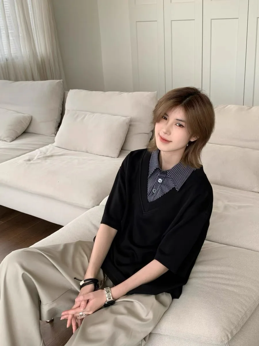 Amerikaans Sle irt Long Sve T-shirt ex Lazy Match Design Sense Bovenkleding Sweatshirt Doek Jeugd Lente Faion