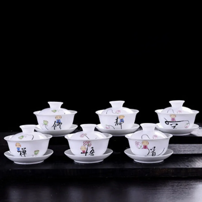 Chinese Style White Pocelain Sancai Kungfu Tea Tureen Tea Accessories Kitchen Teaware Drinking Tool Creative Chan Monk Gaiwan