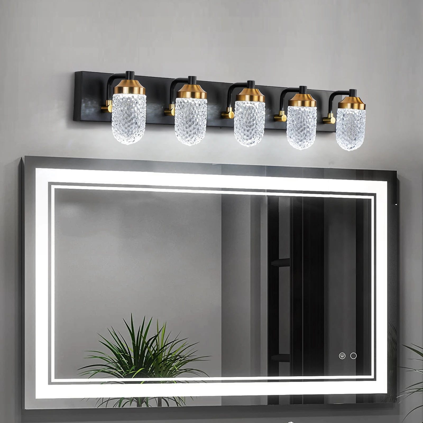 5 Light Crystal Vanity Lights Bathroom Lighting Fixtures Black Gold Contemporary LED Bathroom Wall Sconce Fixtures