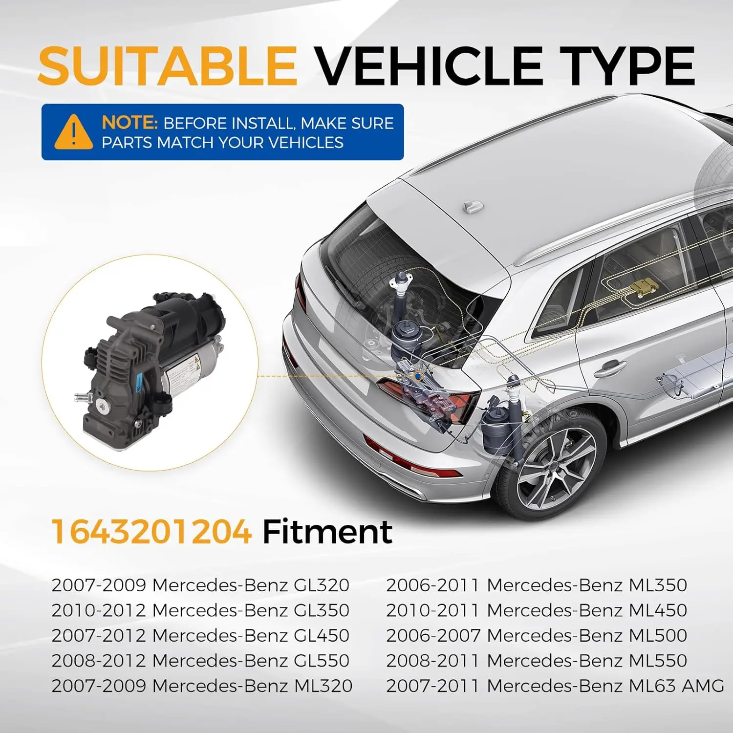 1643201204 Air Suspension Compressor pump Fit for Benz GL320, ML320, GL350, GL450, GL550, ML350, ML450,  ML500, ML550,  ML63 AMG
