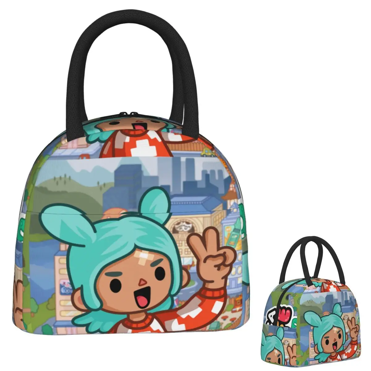 

Toca Life Box Toca Boca Cute Game Lunch Bags Insulated Bento Box Portable Lunch Tote Picnic Bag Cooler Bag for Woman Girl Office