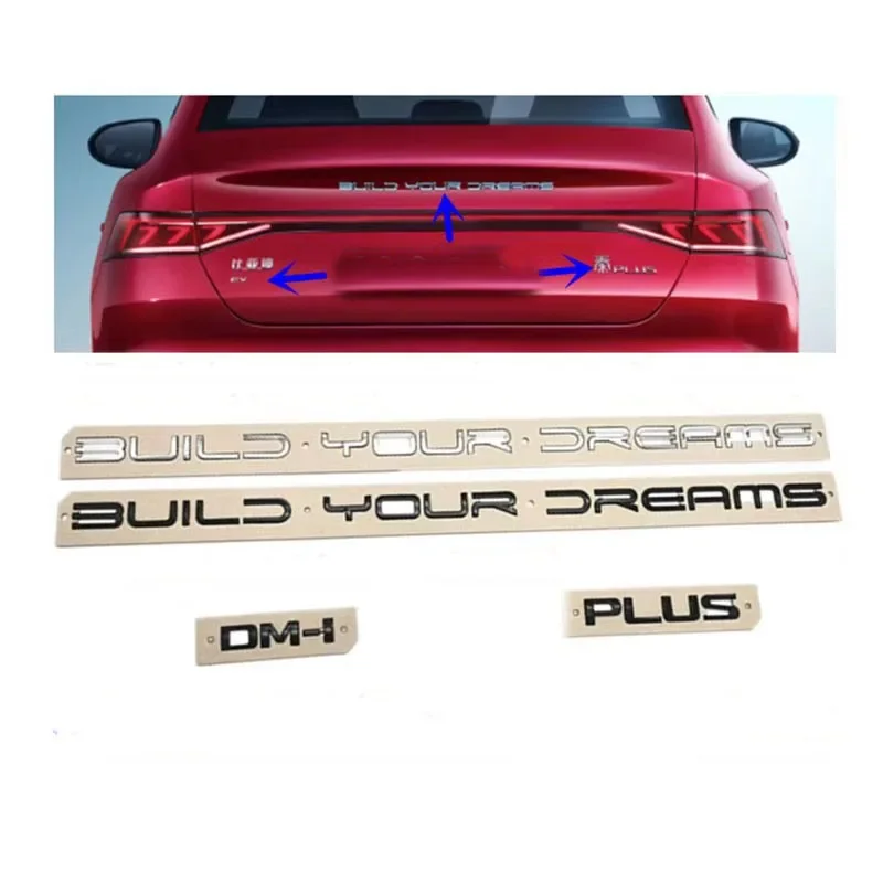 For BYD Qin PLUS DMi EV Bright Silver Back Door English Letter Tail Mark 1pc