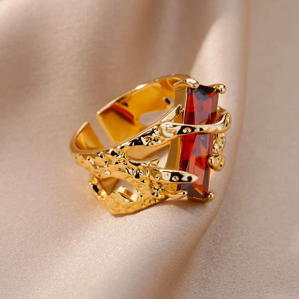 Red Zircon Stone Rings for Women Adjustable Stainless Steel Ring Vintage Wedding Jewelry Accessories free shipping item anillos