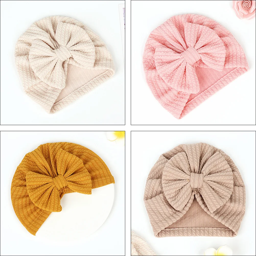 

4Pcs Cartoon Baby Hats Elastic Bowknot Warm Knitted Winter Caps Soft Comfortable Kids Elastic Bowknot Hat Winter Hat