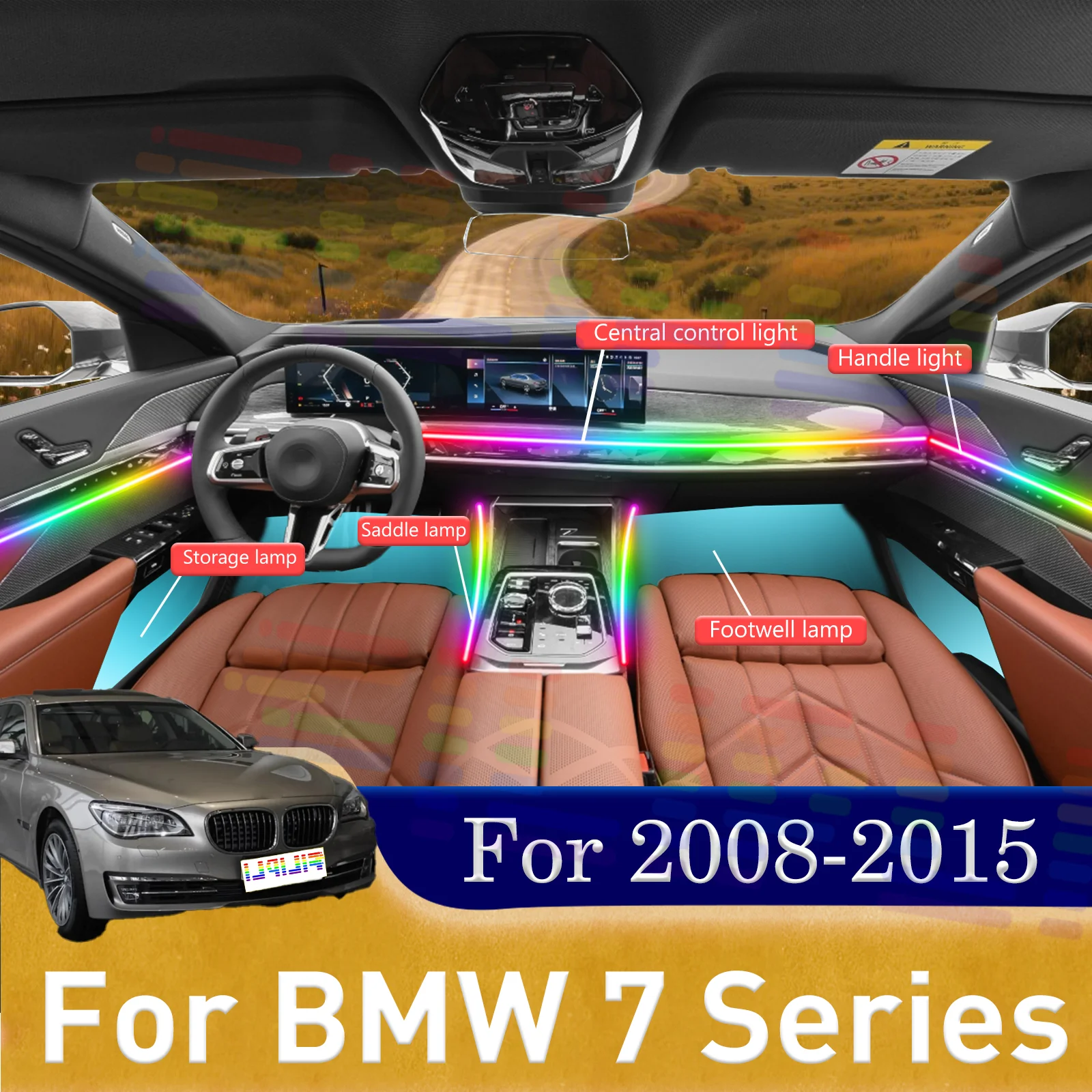 14 In1 for BMW 7 series E65 E66 E67 E68 F01 F02 F03 F04 Car LED Ambient Lamps Colorful Atmosphere Light Auto Interior Neon Strip