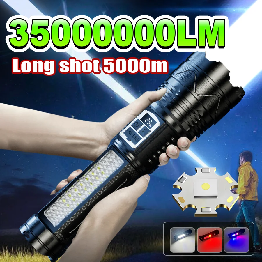 

Super Strong Light Flashlight Ultra Bright LED Tactical Torch 15000mAh Rechargeable Light 9Mode Powerful 2000W LED Hunting Torch