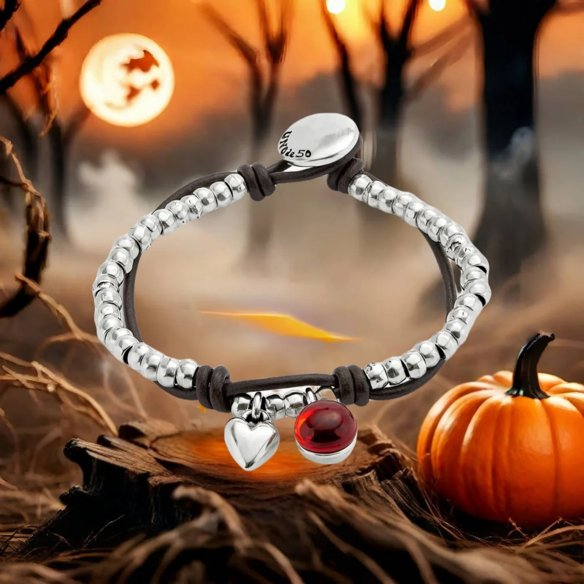 

2025 UNOde50 Original New Product Silvery Fashion Unique Design Red Leather Bead Bracelet Women's Festival Gift