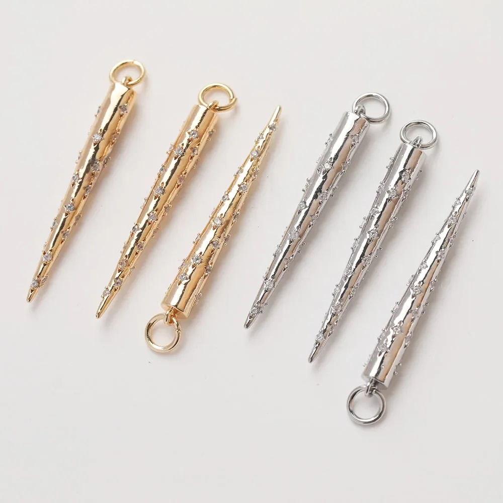 

2PCS Dainty Long Rivet Shape Charms for Jewelry Making Necklace Pendant DIY Hand Made Brass Accessory 14k Gold Plated 33*3.8mm