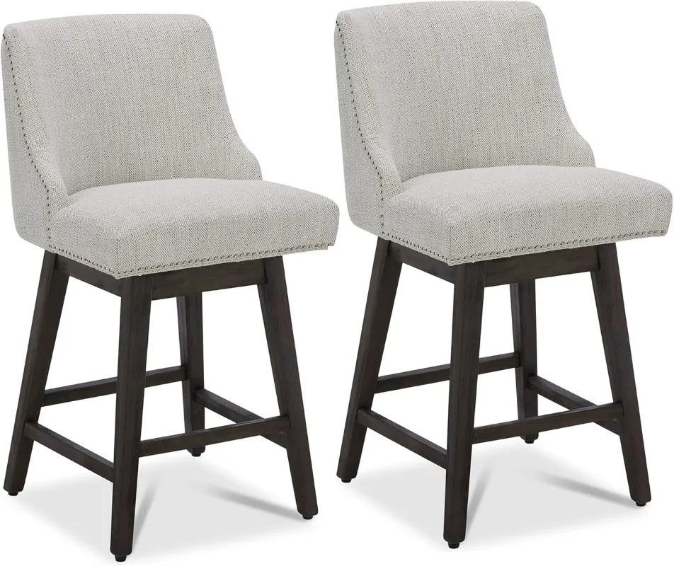 

Counter Height Swivel Barstools FSC Certified 26" H Seat Height Upholstered Bar Stools Set of 2 Fabric in Ivory