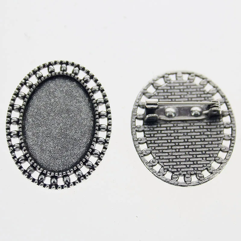 2 Stks/partij Tibetaans Zilver Kleur Ovale 25x3 5/25X18Mm Cabochon Instellingen Broche Ontwerp Bedels Voor Sieraden maken