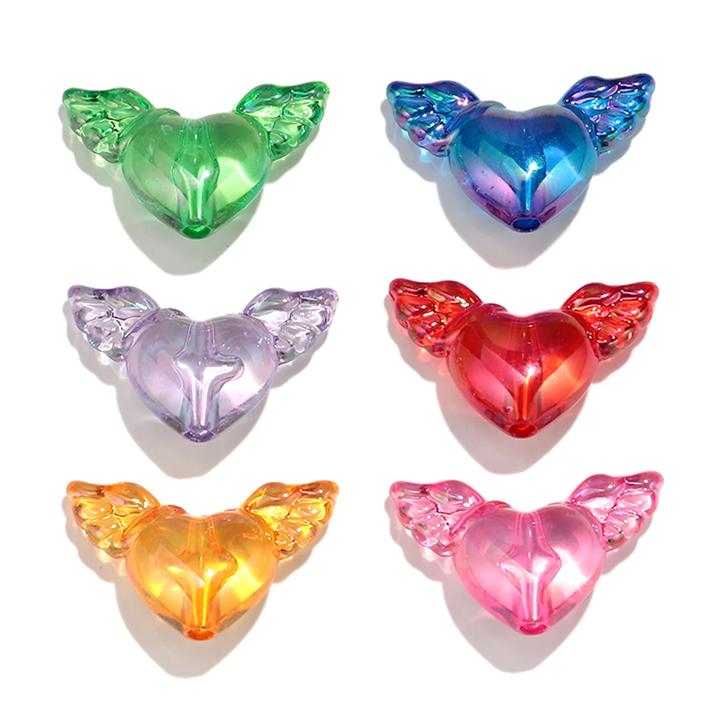 Cute AB Colorful Heart Wing Charm Beads Diy Jewelry Clear Resin Geometric Loose Bead Necklace Bracelets Marking