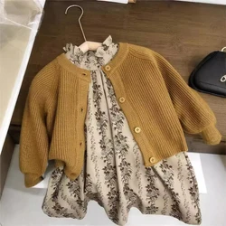 Ircomll New Autumn Girls Dress Floral Print Kids Princess Dress+Knitting Cardigan Children Clothing Flowers Dresses 2-8 Years