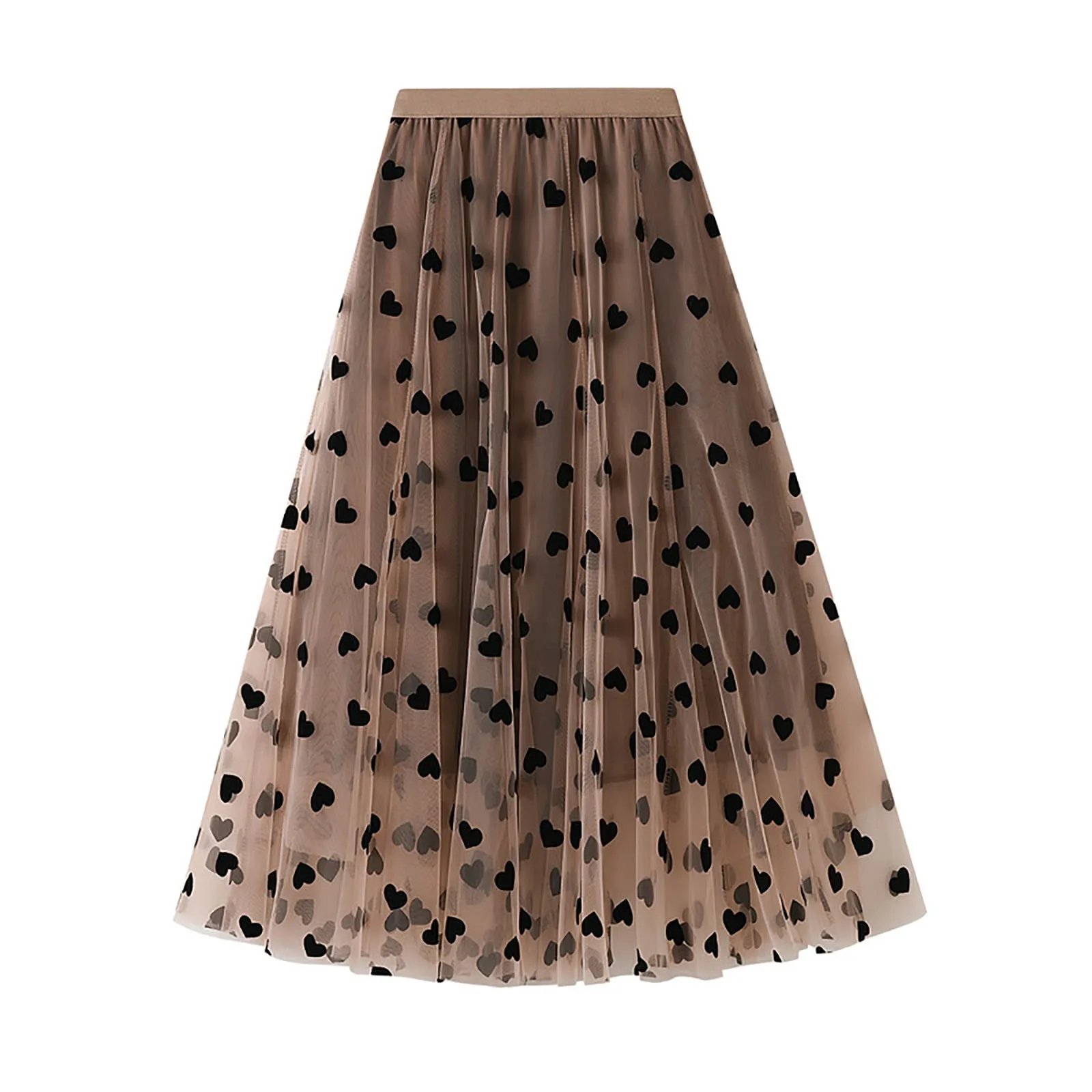 Love Printed Women Elegant Lace Skirt Medium Length Tulle Skirt High Waist A Line Beach Skirt  Party Performance Midi Skirts